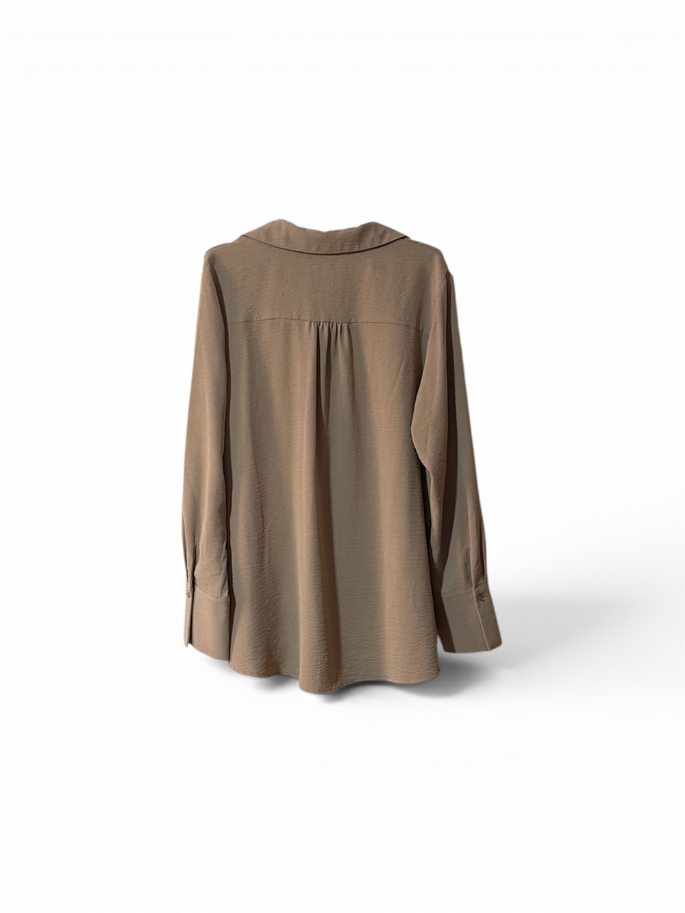 Pleione Taupe V-Neck Popover Blouse - Long Sleeve Tunic - Picture 3 of 5